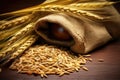 close-up of barley grains in a burlap sack