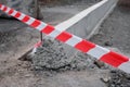 Close-up barrage tape for fencing during construction or repair roads in the city