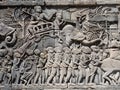 Close Up of a Bas Relief with Warriors and an Elephant at Bayon Temple Royalty Free Stock Photo