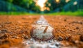 Close-up of a Baseball on a Baseball Field, Marking the 7th Base Line Ground marked with contest numbers, Ground Contest Numbers,