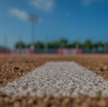 Close up of baseball diamond pic with white base and lines Royalty Free Stock Photo