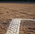 Close up of baseball diamond pic with white base and lines Royalty Free Stock Photo