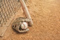 Close up of baseball equipment on field Royalty Free Stock Photo