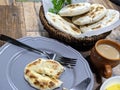 A close up of a basket of Baati roti for breakfast Royalty Free Stock Photo