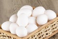 Close up of a basket of fresh raw White Eggs