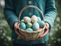 Close-Up of a Basket Full of Speckled Easter Eggs Royalty Free Stock Photo