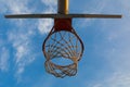 A Close Up of a Basketball Hoop from Underneath the Basketball Hoop Royalty Free Stock Photo