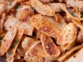 close up of basreng or spicy chips made from fried baso. A typical Sundanese, Indonesian spicy crispy snack