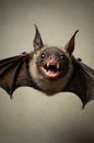 Close Up Portrait of Brown Bat Flying and Smiling with Sharp Teeth Showing Royalty Free Stock Photo
