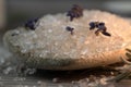 Close up of bath salts with lavender flowers Royalty Free Stock Photo