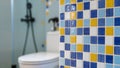 Close-Up of Colorful Ceramic Mosaic Tiles on Bathroom Wall â AI Generated Content Royalty Free Stock Photo