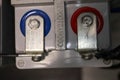 Closeup of an battery terminals positive and negative