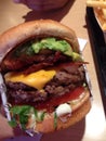 Close up bbq bacon burger