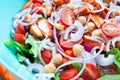 Close up BBQ chicken salad with chick peas, onion and vegetables Royalty Free Stock Photo