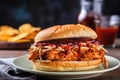 close-up of a bbq jackfruit sandwich with coleslaw on top