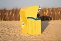 Close-up of beach chairs on a sunny day in autumn on the North Sea in Germany Royalty Free Stock Photo