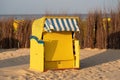 Close-up of beach chairs on a sunny day in autumn on the North Sea in Germany Royalty Free Stock Photo