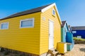 Close up of beach huts