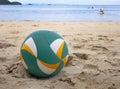 Close up A Beach Volleyball On Sand with sea background Royalty Free Stock Photo