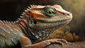 Close-up of bearded dragon lizard. Detail face of reptile. Cute iguana dragon with scales. Royalty Free Stock Photo