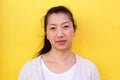 Close up beautiful asian woman against yellow wall Royalty Free Stock Photo