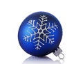 Close-up of beautiful blue christmas ball with snowflake pattern Royalty Free Stock Photo