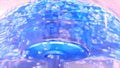 Close up for beautiful, blue clear water with bubbles rising up in plastic reservoir. Media. Bubbles of air moving in Royalty Free Stock Photo