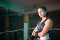 Close-up of beautiful boxer girl standing on ring Royalty Free Stock Photo