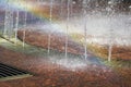 Close up of beautiful city fountain. Splashing upward crystal th Royalty Free Stock Photo