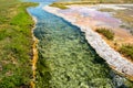 Close up of the beautiful, colorful hot springs mineral water with rocks, algae, gypsum and water in Hot Springs State Park in