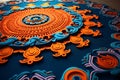 Close-up beautiful colorful rangoli design on the floor
