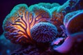 Close-up of a beautiful coral in neon light. 3D rendering