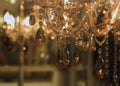 Close up of a beautiful crystal chandelier in rose gold tint Royalty Free Stock Photo