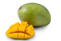 Beautiful delicious green mango isolated on white table background