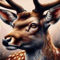 A close-up of beautiful detailed deer, with bold painting, animal design, fantasy art, printable