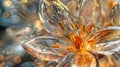 Close-up of a beautiful fantastic glass flower with shiny water droplets in the light of the sun, poster