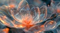 Close-up of a beautiful fantastic translucent flower with orange hues from the lighting, poster, banner