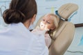 A close up of a beautiful female child having a dental check up Royalty Free Stock Photo