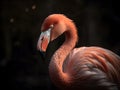 close up on a beautiful Flamingo with black background