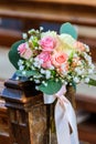 Close-up of beautiful flower wedding decoration in church Royalty Free Stock Photo