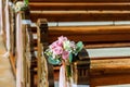 Close-up of beautiful flower wedding decoration in church Royalty Free Stock Photo