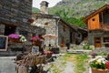 CLOSE UP: Beautiful flowers are on sale in a small square in a medieval town. Royalty Free Stock Photo