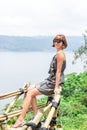 Close-up of beautiful girl posing in tropical forest of magic island Bali, Indonesia. Royalty Free Stock Photo