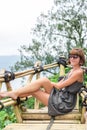 Close-up of beautiful girl posing in tropical forest of magic island Bali, Indonesia. Royalty Free Stock Photo