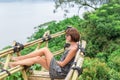 Close-up of beautiful girl posing in tropical forest of magic island Bali, Indonesia. Royalty Free Stock Photo