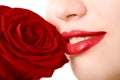 Close-up of beautiful girl with red rose Royalty Free Stock Photo