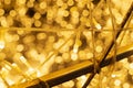 Close up of beautiful golden LED warm lights, christmas Copper Wire String LED Lights. Gloden light bokeh blurred abstract Royalty Free Stock Photo