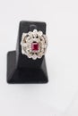Silver handmade premium ring with a red ruby precious stone Royalty Free Stock Photo