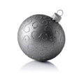 Close-up of beautiful gray christmas ball with glittering pattern