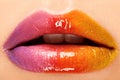 Close-up of beautiful lips with bright makeup